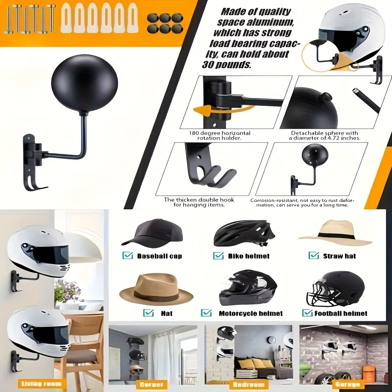 Porta Casco de Moto de Pared 180° | Soporte para Casco, Chamarra y Accesorios Motociclista