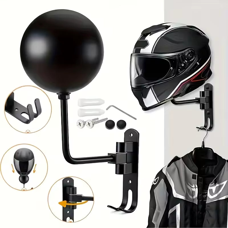 Porta Casco de Moto de Pared 180° | Soporte para Casco, Chamarra y Accesorios Motociclista